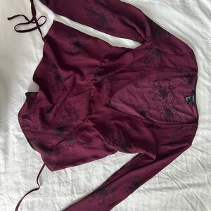Floral Burgundy Wrap Blouse